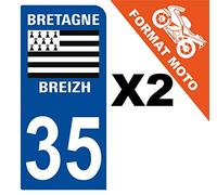 Supstick 2 Stickers Autocollants Plaques Immatriculation Moto Dept 35 Bretagne Breizh Bleu Foncé 1 Angle Arrondi