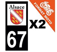 Supstick 2 Stickers Autocollants Plaques Immatriculation Moto Dept 67 Alsace Blason Noir Angles Carrés