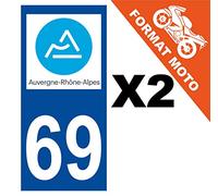 Supstick 2 Stickers Autocollants Plaques Immatriculation Moto Dept 69 Auvergne Rhône Alpes Bleu Foncé Angles Carrés