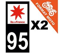 Supstick 2 Stickers Autocollants Plaques Immatriculation Moto Dept 95 Ile de France Noir Angles Carrés