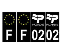 Supstick 4 Stickers Autocollants Plaques Immatriculation Auto Dept 02 Picardie Noir Angles Carrés