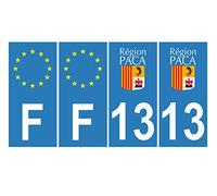 Supstick 4 Stickers Autocollants Plaques Immatriculation Auto Dept 13 Paca Bleu Clair Angles Carrés