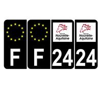 Supstick 4 Stickers Autocollants Plaques Immatriculation Auto Dept 24 Nouvelle Aquitaine Noir Angles Arrondis