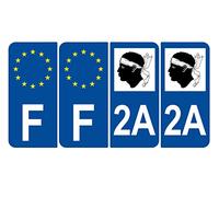 Supstick 4 Stickers Autocollants Plaques Immatriculation Auto Dept 2A Corse Bleu Foncé Angles Arrondis