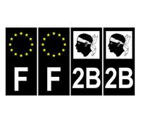 Supstick 4 Stickers Autocollants Plaques Immatriculation Auto Dept 2B Corse Noir Angles Carrés