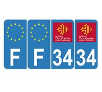 Supstick 4 Stickers Autocollants Plaques Immatriculation Auto Dept 34 Occitanie Bleu Clair Angles Arrondis