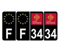 Supstick 4 Stickers Autocollants Plaques Immatriculation Auto Dept 34 Occitanie Noir Angles Arrondis