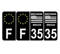 Supstick 4 Stickers Autocollants Plaques Immatriculation Auto Dept 35 Bretagne Breizh Noir Angles Arrondis