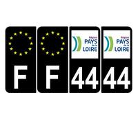 Supstick 4 Stickers Autocollants Plaques Immatriculation Auto Dept 44 Pays de la Loire Noir Angles Arrondis