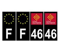 Supstick 4 Stickers Autocollants Plaques Immatriculation Auto Dept 46 Occitanie Noir Angles Carrés