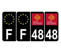 Supstick 4 Stickers Autocollants Plaques Immatriculation Auto Dept 48 Occitanie Noir Angles Arrondis