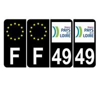 Supstick 4 Stickers Autocollants Plaques Immatriculation Auto Dept 49 Pays de la Loire Noir Angles Arrondis