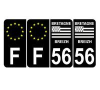Supstick 4 Stickers Autocollants Plaques Immatriculation Auto Dept 56 Bretagne Breizh Noir Angles Arrondis