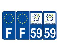 Supstick 4 Stickers Autocollants Plaques Immatriculation Auto Dept 59 Hauts de France Bleu Foncé Angles Arrondis
