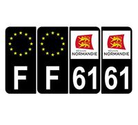 Supstick 4 Stickers Autocollants Plaques Immatriculation Auto Dept 61 Normandie Noir Angles Arrondis