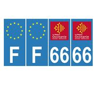 Supstick 4 Stickers Autocollants Plaques Immatriculation Auto Dept 66 Occitanie Bleu Clair Angles Carrés