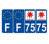 Supstick 4 Stickers Autocollants Plaques Immatriculation Auto Dept 75 Ile de France Bleu Foncé Angles Arrondis