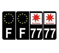 Supstick 4 Stickers Autocollants Plaques Immatriculation Auto Dept 77 Ile de France Noir Angles Arrondis