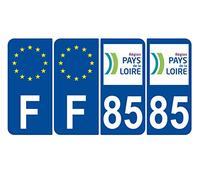 Supstick 4 Stickers Autocollants Plaques Immatriculation Auto Dept 85 Pays de la Loire Bleu Foncé Angles Arrondis