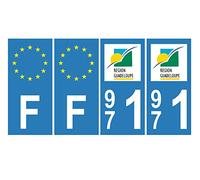 Supstick 4 Stickers Autocollants Plaques Immatriculation Auto Dept 971 Guadeloupe Bleu Clair Angles Carrés