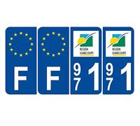 Supstick 4 Stickers Autocollants Plaques Immatriculation Auto Dept 971 Guadeloupe Bleu Foncé Angles Arrondis