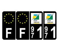 Supstick 4 Stickers Autocollants Plaques Immatriculation Auto Dept 971 Guadeloupe Noir Angles Arrondis