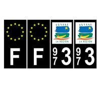 Supstick 4 Stickers Autocollants Plaques Immatriculation Auto Dept 973 Guyane Noir Angles Carrés