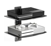 suptek Étagère flottante pour DVD, support mural en verre avec étagère pour lecteur DVD, PS4, boîtes à câble, consoles de jeux, Sky Box, accessoires TV, étagère multimédia, support mural plat noir, 2