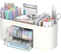 SUPTIDY Organiseur de bureau avec porte-stylos, organiseur de stylos à 10 compartiments avec 3 tiroirs, organisateur de bureau en plastique et accessoires pour l'organisation du bureau et le rangement