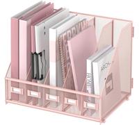 SUPTIDY Rack File Organizer - Organiseur de bureau en métal - Porte-revues avec 5 compartiments verticaux - Porte-revues - Rose
