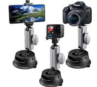 Suptig Support voiture universel à ventouse pour smartphone, GoPro, caméras d'action, reflex numériques, pare-brise, tableau de bord, noir