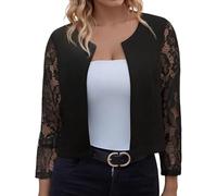 SUPTTING Boléro élégant et léger pour femme - Manches 3/4 - Ouvert à l'avant - Cardigan festif - Manches en dentelle - Col châle - Veste de soirée pour le théâtre, Stil-i01 Noir, XL