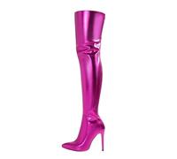 SUPTTING Bottes extravagantes à talons hauts pour femme - Fermeture éclair - Style disco - Look métallique - Plateforme Go - Bottes d'hiver pour fête du Nouvel An, Style E03 Rose vif, 35.5 EU