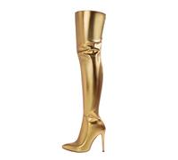 SUPTTING Bottes extravagantes à talons hauts pour femme - Fermeture éclair - Style disco - Look métallique - Plateforme Go - Bottes d'hiver pour fête du Nouvel An, Style E01 Gold, 37.5 EU