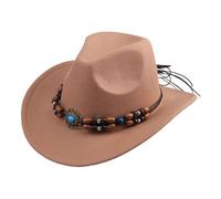 SUPTTING Chapeau Fedora d'automne unisexe élégant et élégant en feutre à large bord décoré Chapeau de cowboy Western Boho Perles Turquoise Imitation pierre Trilby pour festival, Stil-l04 Kaki, taille