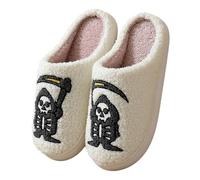 SUPTTING Chaussons d'hiver pour femme - Amusants et douillets - Semelle antidérapante - Doublure douce - Pantoufles gothiques ludiques - Broderie Frankenstein - En feutre - Chaussons d'animaux pour la