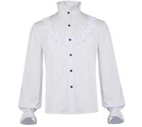 SUPTTING Chemise à volants d'Halloween pour homme - Élégante chemise de vampire - Col montant - Chemisier gothique victorien - Manches trompettes - Chemise poète pour fête costumée, Stil-r01 Blanc, M