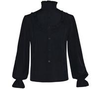 SUPTTING Chemise à volants d'Halloween pour homme - Élégante chemise de vampire - Col montant - Chemisier gothique victorien - Manches trompettes - Chemise poète pour fête costumée, Stil-r02 Noir, L