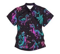SUPTTING Chemise hawaïenne colorée et attrayante pour homme - Boutonnière - Imprimé intégral - Chemise à manches courtes - Motif dinosaure psychédélique - Chemise de loisirs - Couleurs fluo - Col à