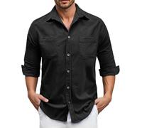 SUPTTING Chemise pour homme respirante et élégante - Col rabattu - Boutonnière - Décontractée - Moderne - Tissu structuré - Manches courtes - Coupe ajustée - Pour le bureau, Stil-q01 Noir, XXL