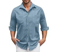 SUPTTING Chemise pour homme respirante et élégante - Col rabattu - Boutonnière - Décontractée - Moderne - Tissu structuré - Manches courtes - Coupe ajustée - Pour le bureau, Stil-q07 Bleu, M