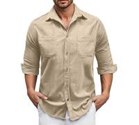 SUPTTING Chemise pour homme respirante et élégante - Col rabattu - Boutonnière - Décontractée - Moderne - Tissu structuré - Manches courtes - Coupe ajustée - Pour le bureau, Stil-q06 Kaki, M