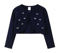 SUPTTING Élégant et mignon Boléro Fille Manches Longues Ouvert Devant Cardigan Classique Chic Festif Jäckchen Papillon Appliques Col Rond Cardigan pour Communion, Style-G02 Bleu, 13-14 ans