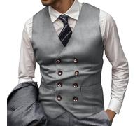 SUPTTING Gilet de costume élégant et classique pour homme avec boutonnière et col en V - Gilet formel intemporel - Tissu structuré - Ceinture dorsale réglable - Gilet d'affaires - Coupe ajustée - Pour
