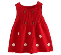 SUPTTING Gilet en tricot pour enfant - Mignon et doux - Col en V - Sans manches - Style vintage fait à la main - Broderie marguerite - Poignets côtelés - Pour le quotidien, Style-o03 rouge, 7-8 ans