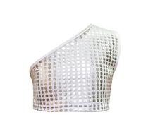 SUPTTING Haut unisexe, accrocheur, sans manches, léger, débardeur, futuriste, cyberpunk, effet irisé, motif géométrique, tenue de scène, tenue de carnaval, pour les spectacles sur scène