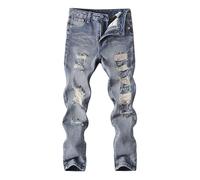 SUPTTING Jean décontracté tendance pour garçon - 5 poches - Fermeture à boutons - Look usé - Streetwear - Points déchirés - Tache de couleur - Pantalon de loisirs - Coupe ajustée - Pour l'école, Style
