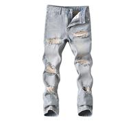 SUPTTING Jean décontracté tendance pour garçon - 5 poches - Fermeture à boutons - Look usé - Streetwear - Points déchirés - Tache de couleur - Pantalon de loisirs - Coupe ajustée - Pour l'école