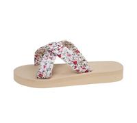 SUPTTING Mules à plateforme pour femme - Semelle plate - Bout ouvert - Style bohème - Élégantes et confortables - Chaussures d'été - Motif floral - Nœud - Pour les fêtes d'été - Pour les balades en