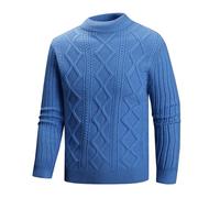 SUPTTING Pull d'hiver en tricot chaud classique pour homme - Col rond - Manches longues - Pull en laine - Intemporel et élégant - Motif torsadé - Poignets côtelés - T-shirt à manches longues pour le